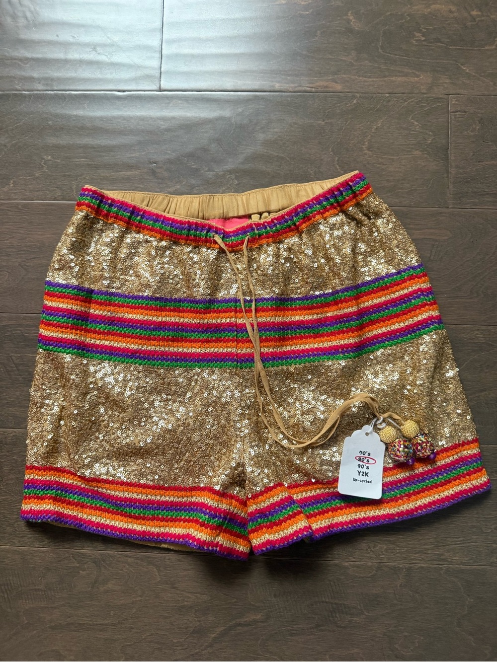 Gold Sequin Rainbow-Trim Women’s Shorts